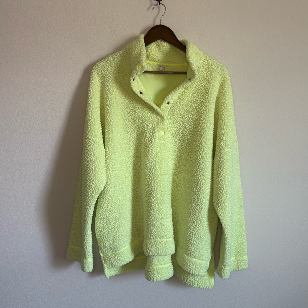 Aerie Neon Yellow Sherpa Fleece Oversized Pullover Size Large